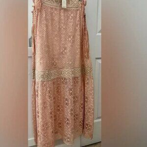 Anthropologie Queen & Pawn Pink Lace Maxima Maxi Long Boho Skirt Small